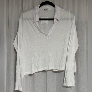 LA Made Long Sleeve Collard White Top - Size M